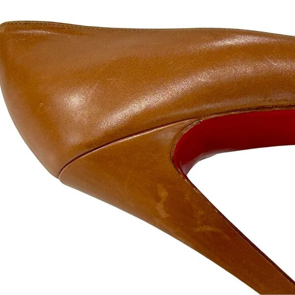 Christian Louboutin Very Prive 120 Peep-Toe  Heels Luggage Brown Size 39/9 - Picture 13 of 17